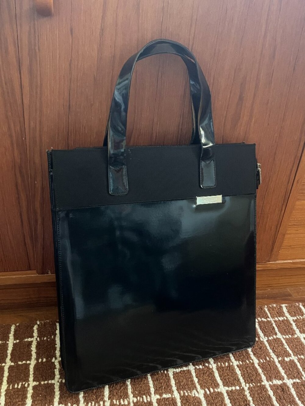 Patent Leather Black Work Laptop Bag Unisex
